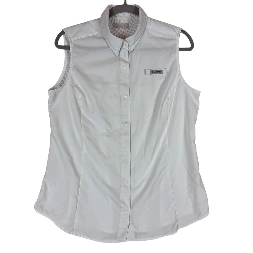 Columbia PFG Shirt Womens Medium White Sleeveless Vented Fishing Snap Top